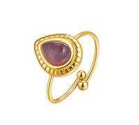 Beydodo Anelli in acciaio inox placcato oro, anello da donna personalizzato goccia con occhio di gatto aperto, anelli da donna senza nichel regolabili, Metallo non prezioso, Nessuna pietra preziosa