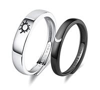 Beydodo Anelli in argento 925 personalizzati regolabili con sole e luna anelli abbinati incisi I Love You Coppia anelli matrimonio, Argento sterling, Nessuna pietra preziosa