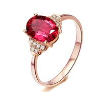 Beydodo Anello da donna 750 585 375, in oro rosa, da matrimonio, da donna, con petalo rosso, tormalina da 1,3 ct e diamante da 0,058 carati, anelli di fidanzamento per l'eternità, misura 49-63, 49