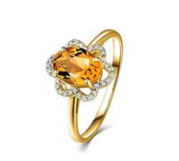 Beydodo Anello da donna in oro 750 585 375, con fiore di fidanzamento con citrino da 1,2 carati e diamante da 0,09 carati, fedi nuziali, anelli per l'eternità, misura 49 - 63, 15 (17,5), Citrino