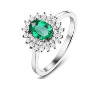 Beydodo Anello da donna in oro bianco, 750, 585, 375, da donna, girasole, con smeraldo 0,85 carati e diamante 0,28 carati, anelli di fidanzamento singoli, misura 49-65, 13 (16,9), Metallo prezioso