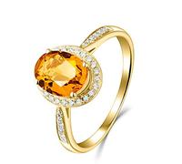 Beydodo Anello da donna in oro giallo, 750, 585, 375, da donna, con citrino da 1,3 ct e diamante da 0,11 carati, anelli di fidanzamento per l'eternità, misura 49-63, 20 (19,1), Citrino Diamante