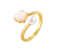 Beydodo Anello da donna in rame, amicizia, anello da donna, con conchiglia, farfalla e perla, regolabile, Metallo non prezioso, Nessuna pietra preziosa