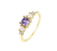 Beydodo Anello da donna in vero oro 375 585 750, 5 pietre con ametista opale e ametista, anello di fidanzamento senza nichel, misura 50-62, 18 (18,5), metallo prezioso, Ametista