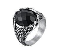 Beydodo Anello da uomo, in acciaio inox, personalizzabile, con vetro nero agata, anello per partner da uomo, in argento, senza nichel, 20 (19,1), Metallo non prezioso, Nessuna pietra preziosa