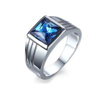 Beydodo Anello da uomo in acciaio inox, personalizzabile, con zirconi blu, rosso, anello per partner da uomo, in argento, senza nichel, 62 (19.7), Metallo non prezioso, Nessuna pietra preziosa