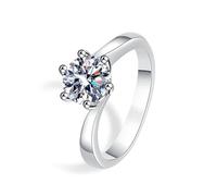 Beydodo Anello di fidanzamento da donna in oro bianco 375, anelli solitari con moissanite da 1 carati, fedi nuziali singole, senza nichel, misura 49 (15,6)-63 (20,1), Moissanite