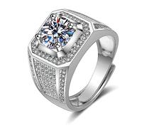 Beydodo Anello in moissanite in oro bianco 750, da uomo, largo, con sigillo in moissanite, per matrimonio, da uomo, senza nichel, misura 54 (17,2)-68 (21,6), Moissanite