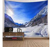 Beydodo Arazzo da parete 200 x 200 cm, decorazione da parete per cameretta dei bambini, motivo: cielo blu, montagne della neve, decorazione da parete per camera da letto