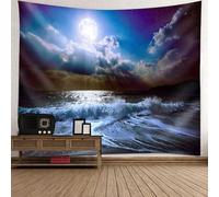 Beydodo Arazzo da parete con paesaggio, 150 x 150 cm, luna e mare, decorazione da parete per camera da letto, cameretta dei bambini