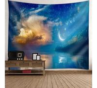 Beydodo Arazzo da parete Fantasty, 150 x 130 cm, con luna, cielo stellato e mare, decorazione da parete, camera da letto, cameretta dei bambini
