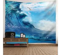 Beydodo Arazzo da parete per finestra, 150 x 130, motivo onde del mare e degli uccelli, decorazione da parete per camera da letto, soggiorno, dormitorio