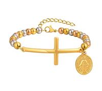 Beydodo Bracciale da donna in acciaio inox placcato oro, 21,5 cm, con medaglie a croce, braccialetto dell'amicizia, da donna, personalizzato, Metallo non prezioso, Nessuna pietra preziosa