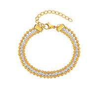 Beydodo Bracciale da donna in acciaio inox placcato oro, 21 cm, a più strati, per amicizia, da donna, Metallo non prezioso, Nessuna pietra preziosa