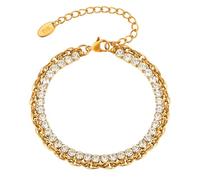 Beydodo Bracciale da donna in acciaio inox placcato oro, 21 cm, doppio strato con zirconi, braccialetto da tennis, braccialetto dell'amicizia personalizzato