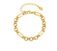 Beydodo Bracciale da donna in acciaio inox placcato oro, 21 cm, spessore con chiusura a moschettone, personalizzabile, braccialetto dell'amicizia, Metallo non prezioso, Nessuna pietra preziosa