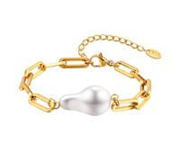 Beydodo Bracciali da donna in acciaio inox placcato oro con perle, braccialetto dell'amicizia personalizzato, 21 cm, Metallo non prezioso, Nessuna pietra preziosa