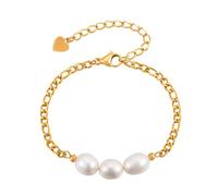 Beydodo Bracciali da donna in acciaio inox placcato oro con perle, braccialetto dell'amicizia personalizzato, 21 cm, Metallo non prezioso, Nessuna pietra preziosa