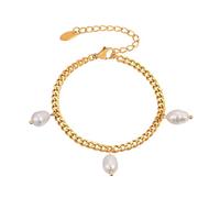 Beydodo Bracciali da donna in acciaio inox placcato oro con perle, braccialetto dell'amicizia personalizzato, 21 cm, Metallo non prezioso, Nessuna pietra preziosa