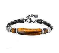 Beydodo Bracciali da uomo in acciaio inox, personalizzabili con onice occhio di tigre, braccialetto dell'amicizia, charm argento nero, 21 cm, Acciaio inossidabile, Nessuna pietra preziosa