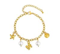 Beydodo Charms, bracciale da donna in acciaio inox placcato oro, per vacanze con ciondolo a forma di stella marina, conchiglie e perline, braccialetto dell'amicizia, bracciali personalizzati da donna