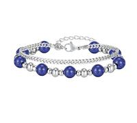 Beydodo Charms, bracciale da uomo in acciaio inox con pietre a doppio strato di perle, braccialetto dell'amicizia personalizzato, da uomo, in argento, 23 cm, 8mmx23cm, Acciaio inossidabile, Nessuna
