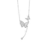 Beydodo Ciondolo catena 750 585 375 in oro bianco, collana da donna con farfalle con perla e moissanite ciondolo catena in oro bianco 45 cm per donne, conchiglia Conchiglia moissanite perla