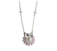 Beydodo Ciondolo catena 750 585 375 in oro bianco, collana da donna con nodo e fiori con perla rosa zaffiro e diamante ciondolo catena in oro bianco 45 cm per donna, Perla perla Diamante Zaffiro Rosa