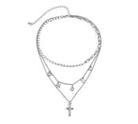 Beydodo Collana 3 Fili Donna, Collane Multifilo Lunghe Hawaiana Regolabile Collana Rolo a Catena con Pendente Stella e Croce