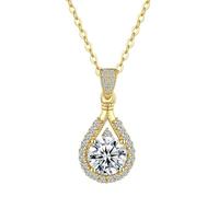 Beydodo Collana da donna 45 cm con ciondolo, collana in oro 750 585 375 goccia con 1 ct 6,5 mm moissanite e diamante catena da matrimonio per donne e spose, metallo prezioso, Moissanite Diamante