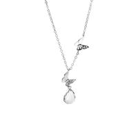 Beydodo Collana da donna 45 cm con ciondolo, collana in oro bianco 750 585 375 farfalle con goccia di pietra di luna, collana da sposa per donne, Pietra di luna