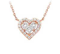 Beydodo Collana da donna 45 cm con ciondolo, collana in oro rosa 750 585 375 cuore con diamante da 0,27 ct per donne e spose, Metallo, Diamante