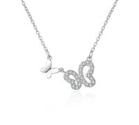 Beydodo Collana da donna 750 585 375, collana da 45 cm, in oro bianco con ciondolo a forma di farfalle, diamanti e matrimonio, per donne, Diamante