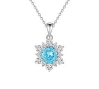 Beydodo Collana da donna in oro 585 con ciondolo a forma di fiocco di neve da 8 mm e moissanite, metallo prezioso, Moissanite Acquamarina creata Moissanite
