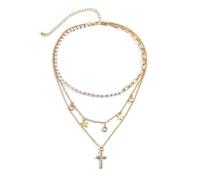 Beydodo Collana Donna 3 Fili, Collana Donna Multistrato Hawaiana Regolabile Collana Rolo a Catena con Pendente Stella e Croce