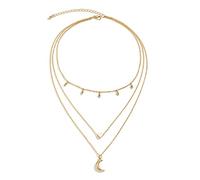 Beydodo Collana Donna 3 Fili Oro, Collane Multifilo Lunghe Hawaiana Placcata Oro Regolabile con Pendente Cuore e Luna