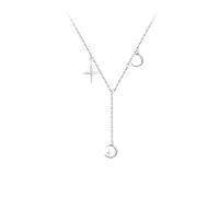 Beydodo Collana in oro bianco 750 585 375 donna 45 cm con ciondolo, collana luna stelle ciondolo charm catena per donne sposa, Senza Gemstone