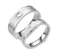 Beydodo Coppia di anelli di fidanzamento in acciaio inox con incisione, anelli in argento, per matrimonio, senza pietra, elettrocardiogramma, set per lui e per lei, Acciaio inossidabile