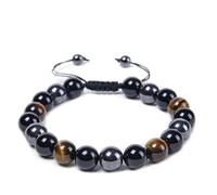 Beydodo Coppia di braccialetti, braccialetto di perle Chakra, 8 mm, 10 mm, occhio di tigre, ematite, onice, nero, per uomini e donne, Regular, occhio di tigre, Occhio di tigre