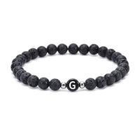 Beydodo Coppia di braccialetti, bracciali di perle da 6 mm, pietra lavica nera con lettere dalla A alla Z, da uomo e da donna, Regular, Pietra lavica, Pietra lavica