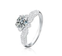 Beydodo Fede nuziale in oro bianco 750 585 375 da donna, singolo, anelli di nozze con diamanti 1 carati, anelli di fidanzamento per donne grandi 49-63, 10 (15,9), metallo prezioso, Diamante sintetico