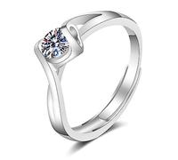 Beydodo Fedi nuziali in oro bianco 750 da donna, singolo, anelli da donna intrecciati, solitari con moissanite 1 ct 0,5 ct, fedi nuziali, senza nichel, misura 49-63, Moissanite