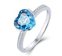 Beydodo Fedi nuziali in platino 950, da donna, a forma di cuore, topazio 1,8 carati e diamante 0,04 carati, anelli di fidanzamento eternità, da donna, misura 49 (15,6)-63 (20,1), 51 (16.2), Topazio