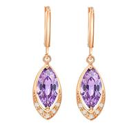 Beydodo Orecchini a cerchio in oro 585 da donna, pendenti a goccia con moissanite rosa cristallo citrino ametista orecchini a cerchio matrimonio sposa senza nichel, Ametista
