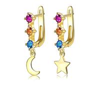 Beydodo Orecchini da donna in oro 375 vero oro 375, pendenti a forma di luna, stella con ametista, topazio citrino, matrimonio, sposa in bijouterie, Ametista