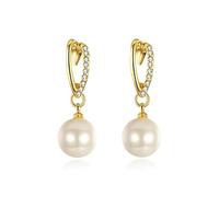 Beydodo Orecchini da donna in oro 585 vero oro 585, pendenti a forma di cuore con diamante e ciondolo con perle, per matrimonio e sposa in bijouterie, Perla