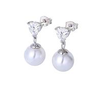 Beydodo Orecchini da donna in oro 750 585 375, con perla e triangolo moissanite matrimonio orecchini da sposa pendenti senza nichel, Oro bianco, Perla Moissanite