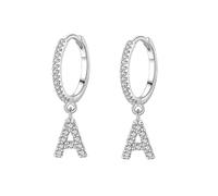 Beydodo Orecchini da donna in oro bianco 375, 26 lettere dalla A alla Z con diamanti, orecchini a cerchio per matrimonio, Oro bianco, Diamante