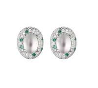 Beydodo Orecchini da donna in oro bianco 750 585 375, orecchini Halo con calcedonio e smeraldo diamanti orecchini matrimonio senza allergie, metallo prezioso, Smeraldo Calcedonia smeraldo