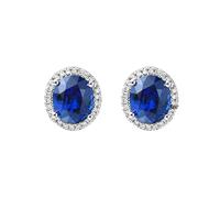 Beydodo Orecchini da donna in oro bianco 750 585 375 orecchini Halo con zaffiro ovale 2 ct e diamante 0,11 ct orecchini matrimonio sposa in bijouterie, metallo prezioso, Zaffiro Diamante